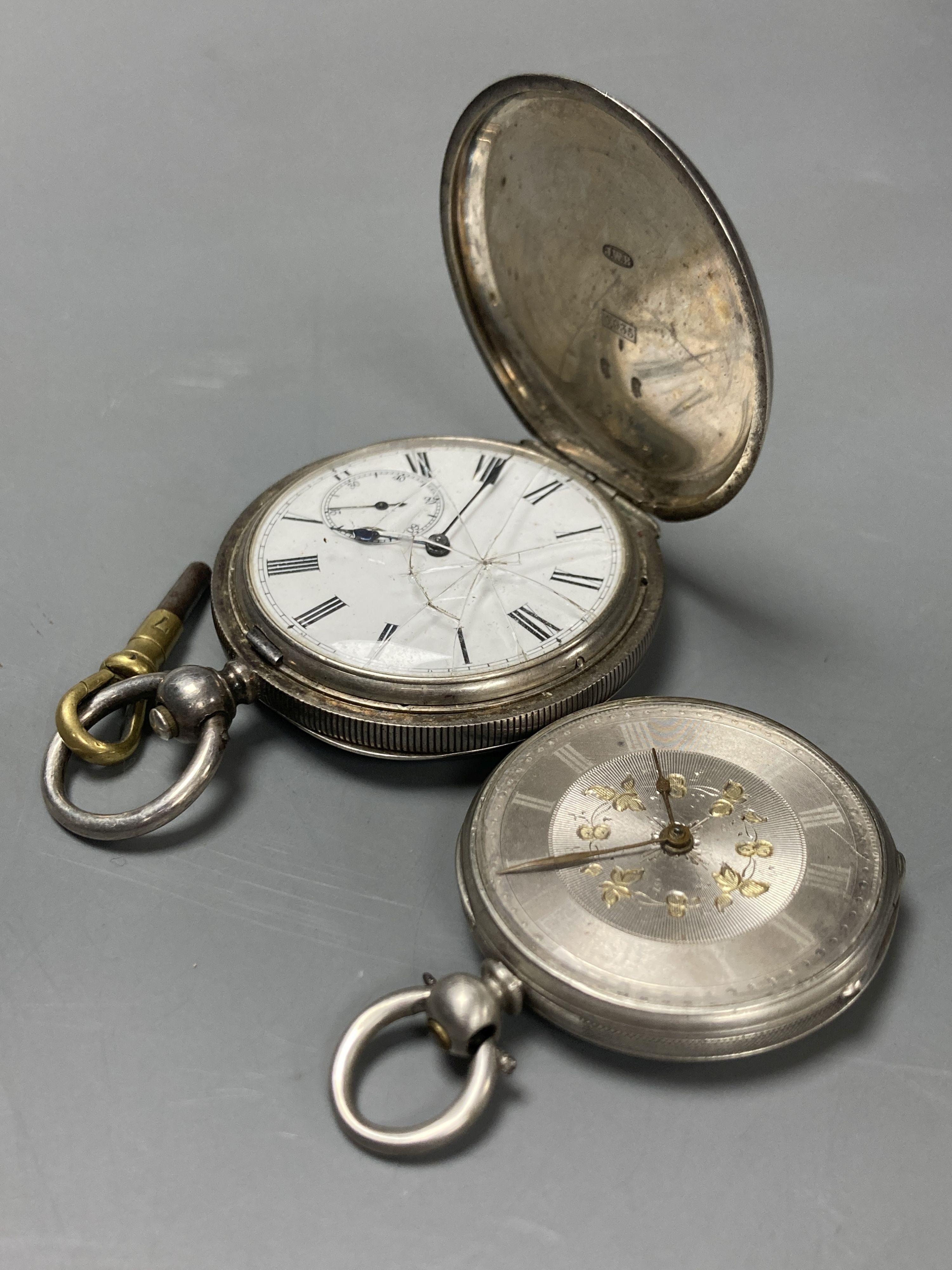 A Swiss silver keywind hunter pocket watch in J.W.Benson signed 935 standard case and a keywind fob watch.